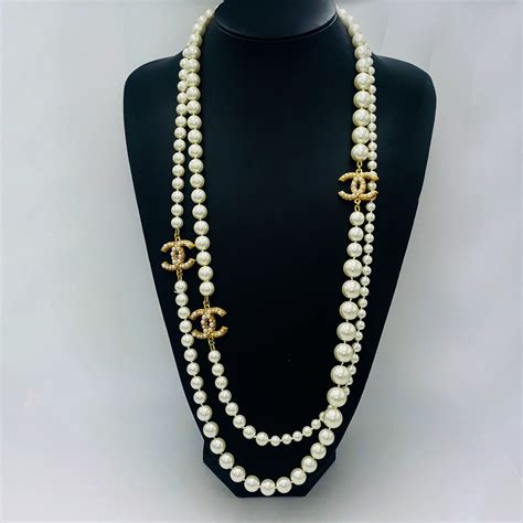 black pearl chanel necklace|long Chanel necklace with pearls.